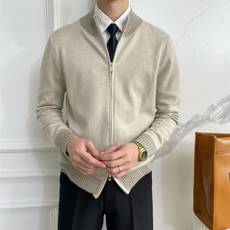 Outono e inverno novo cardigan suéter masculino casaco jaqueta contraste cor gola alta negócios quente comércio exterior atacado internacional_voghion.com