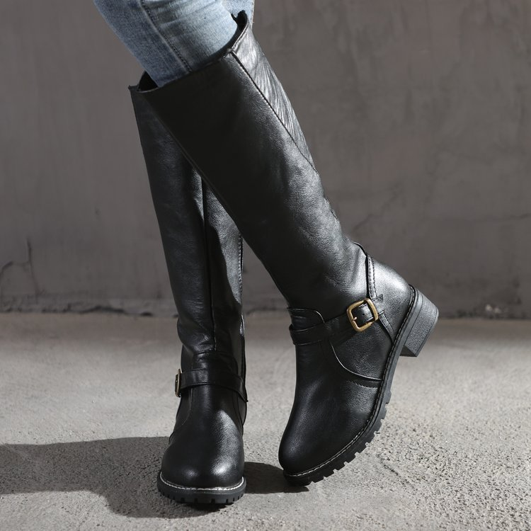 Big round toe high boots fat thin two knights with thick heels_voghion.com