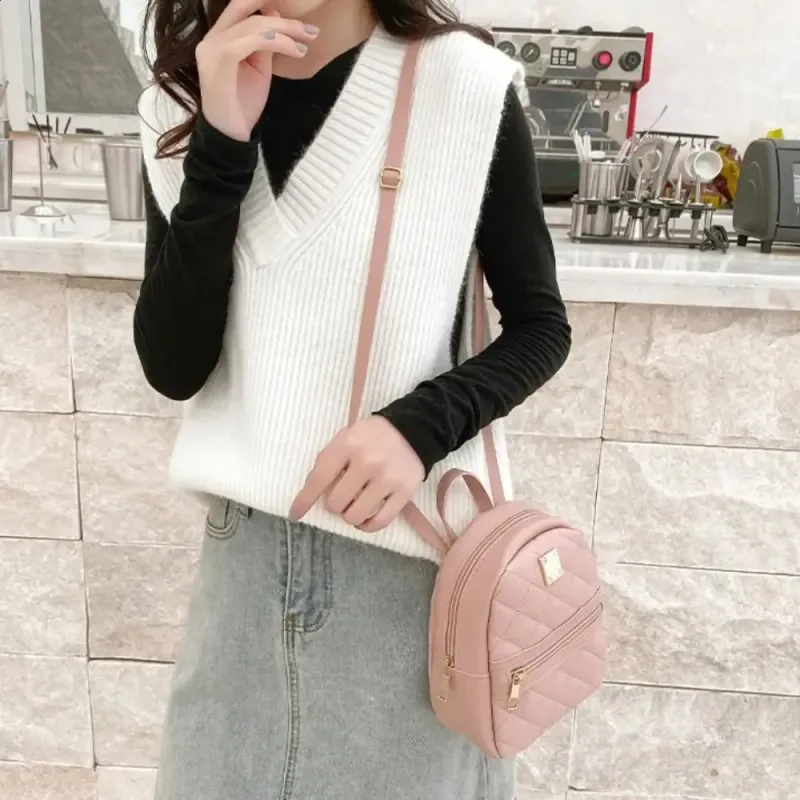 Mini plecak z haftem, modny, jednokolorowy, z zamkiem błyskawicznym, damska torba na ramię o dużej pojemności, ze skóry PU, podróżna_voghion.com