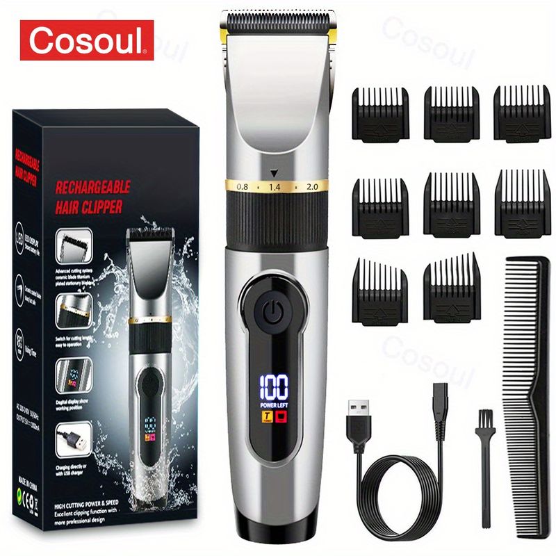 Set tagliacapelli e rifinitore elettrico professionale per uomo - Perfetto per tagliare barba e capelli, rasoio e tagliacapelli di qualità da barbiere con set regalo_voghion.com