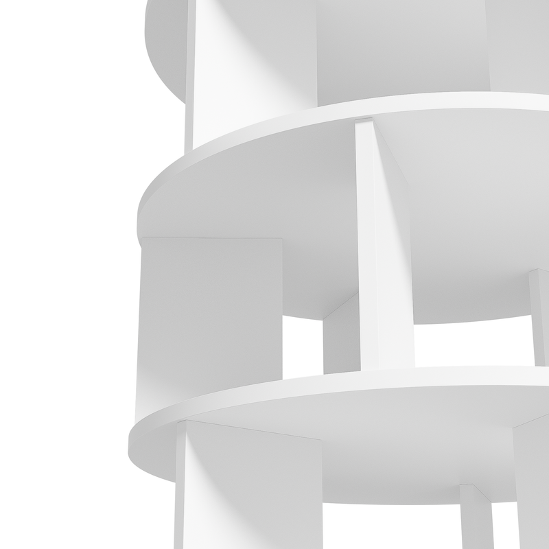 Étagère à chaussures rotative à 5 niveaux, design blanc à coins arrondis, hauteur 115 cm, largeur 60 cm, plateau tournant peu encombrant pour la maison_voghion.com