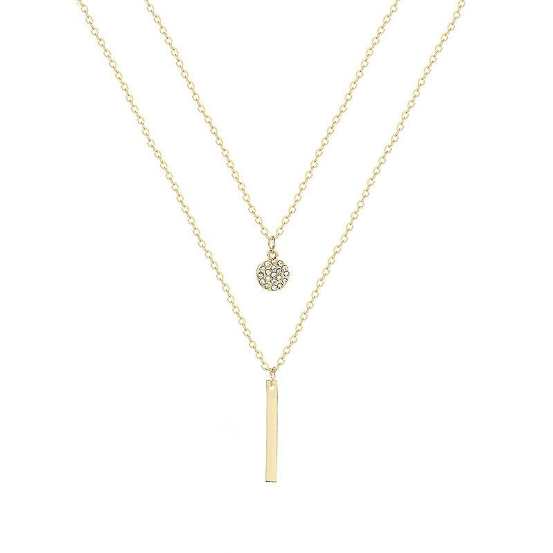 Collana lunga geometrica a doppio strato circolare scintillante per la moda femminile, semplice e alla moda con diamanti intarsiati_voghion.com