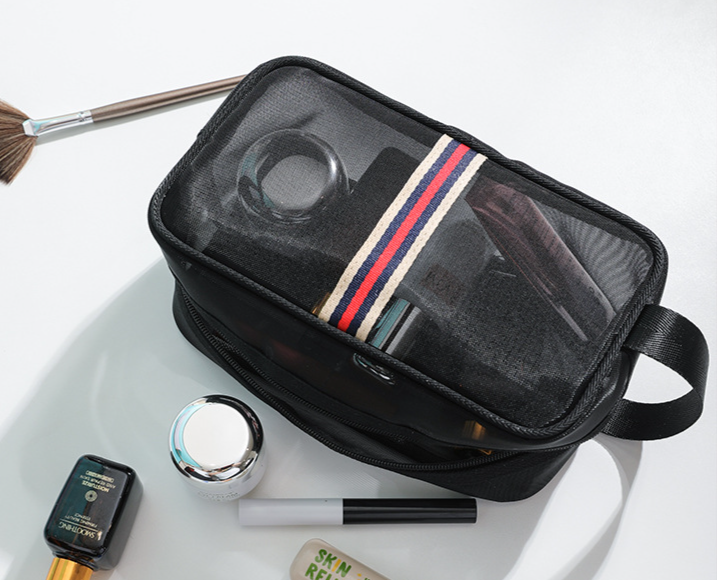 Fabrieksgroothandel draagbare mesh-toilettas met grote capaciteit, transparante make-uptas voor reizen, mesh-opbergtas, aanpasbaar logo_voghion.com