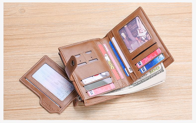 Premium men's wallet Men's short money clip Multi-function card bag zipper driver's license case vertical men's wallet_voghion.com