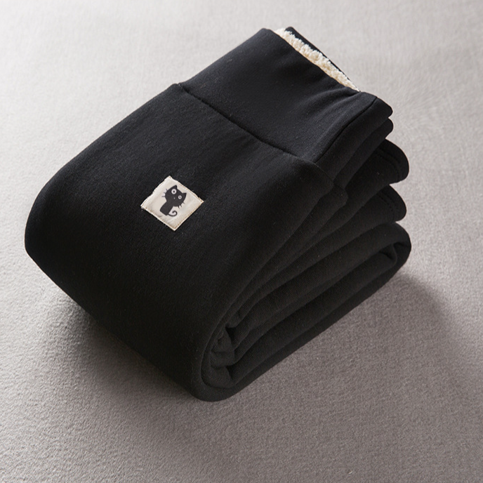 Leggings en cuir d'agneau extra épais pour femmes, en coton, polaire épaisse, taille haute, pantalon intégré, pantalon thermique en coton_voghion.com