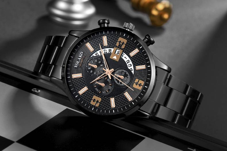 Neue Mode Luxus Edelstahl Uhr für Männer Schwarz Quarz Armbanduhren Business Casual Große Zifferblatt Uhr Männliche Uhr Relogios Masculinos_voghion.com