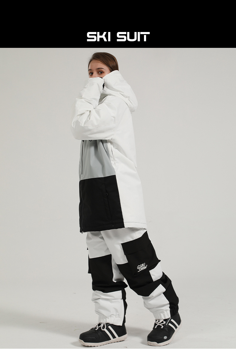 New Ski Women Winter Veneer Thickened Two-color Splicing Big Pocket Warm Windproof Waterproof Double Board Snow Pants_voghion.com