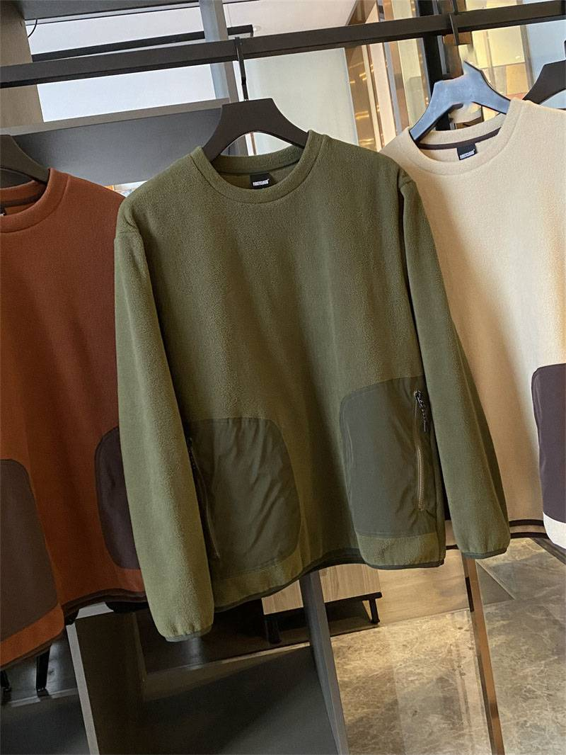 Maglione casual girocollo con tasca a contrasto, semplice pullover in pile polare morbido e caldo, con blocco della temperatura, da uomo_voghion.com