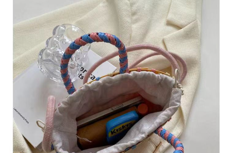 Borse da donna Borsa a secchiello in rattan di nuovo colore Borsa da donna Piccola borsa di paglia Borsa a mano con cestino di verdure Borsa a tracolla intrecciata_voghion.com