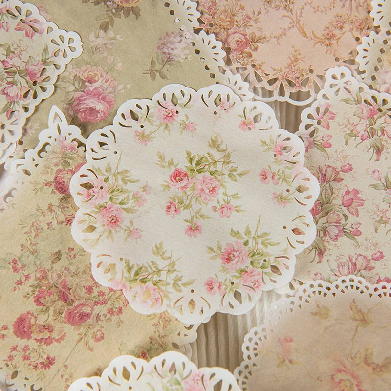 20pcs French Retro Floral Lace Hollow Border Decorative Diary Material Paper_voghion.com