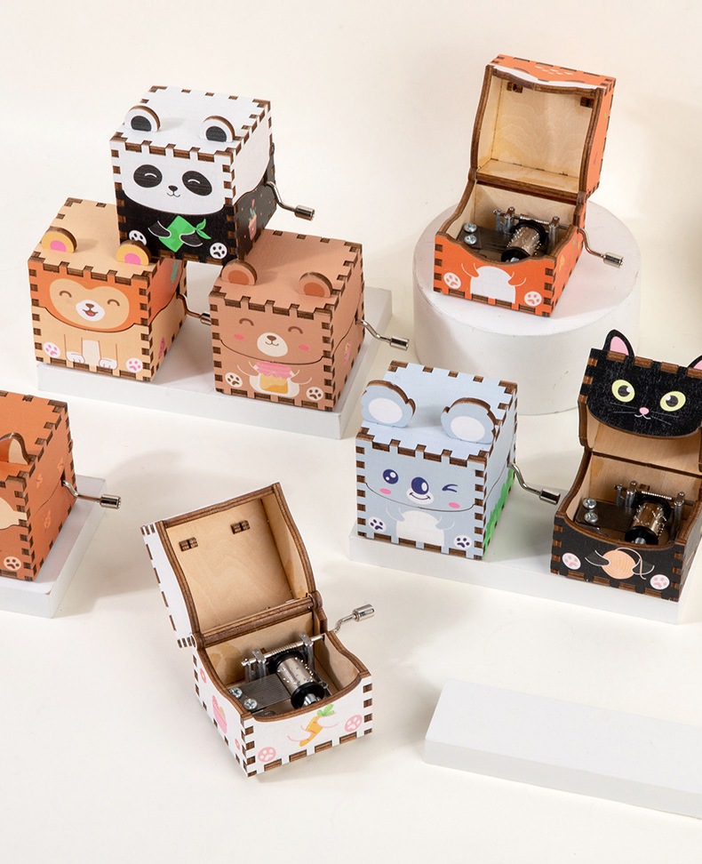 El Kranklı Kendin Yap Ahşap Müzik Kutusu Ahşap Müzik Kutusu Retro Sevimli Karikatür Erkek Ve Kız Oyuncak Süsleri_voghion.com