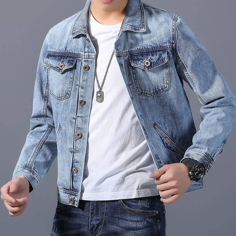 Retro Denim Jacket For Men - Loose Fit Vintage Korean Style Coat With Windproof Fabric, Casual Spring Fall Outerwear (Black/Blue) - Sizes M To 4XL_voghion.com