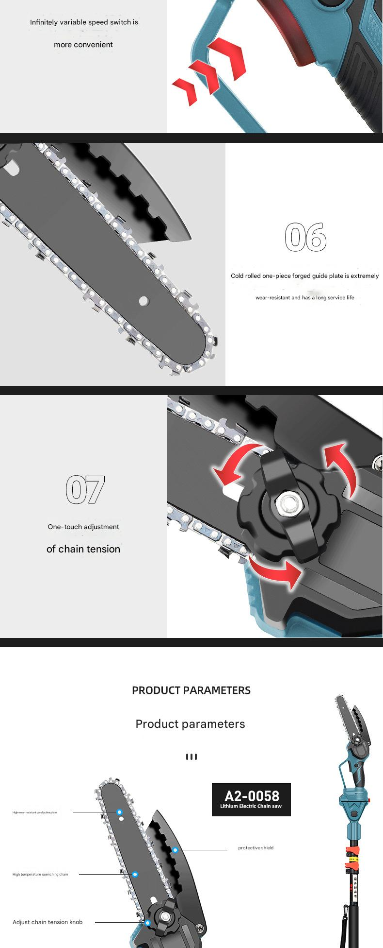 DaVKing Elektrische schaar voor hoge takken, set voor hoge takken, draagbare, snoerloze, intrekbare zaag voor hoge hoogte, schaar voor hoge hoogte_voghion.com