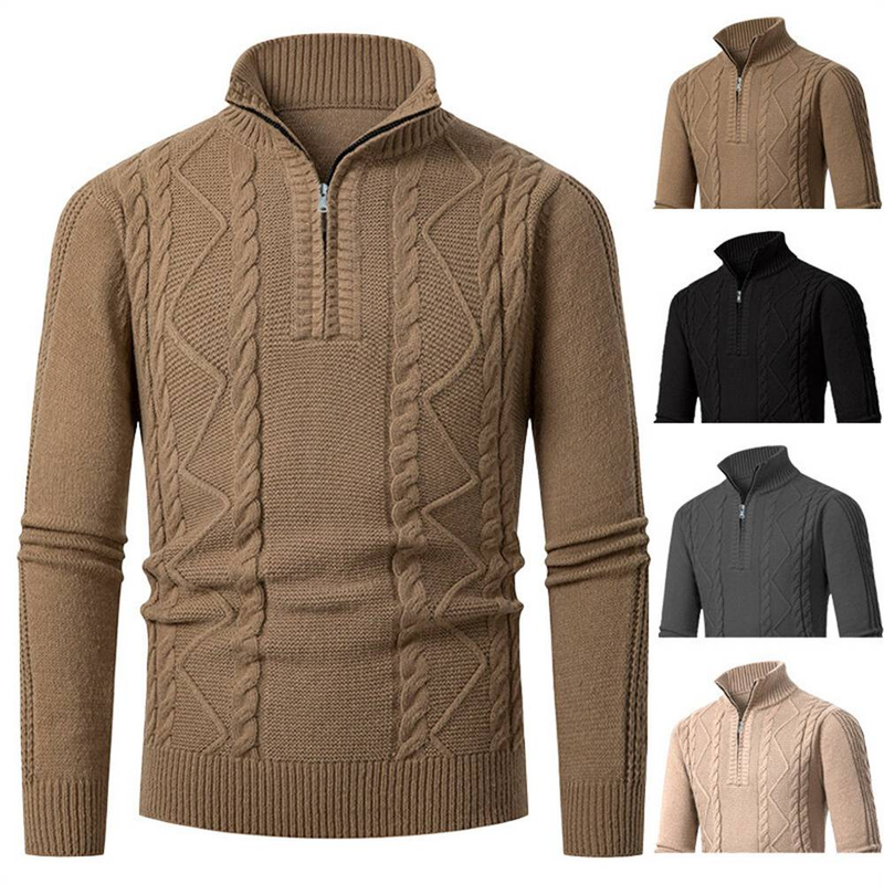 Autumn 2025 Fashion European-USA Style Pullovers Men's High Collar Half Zipper Pure Color Long Sleeve Casual Slim Sweater_voghion.com