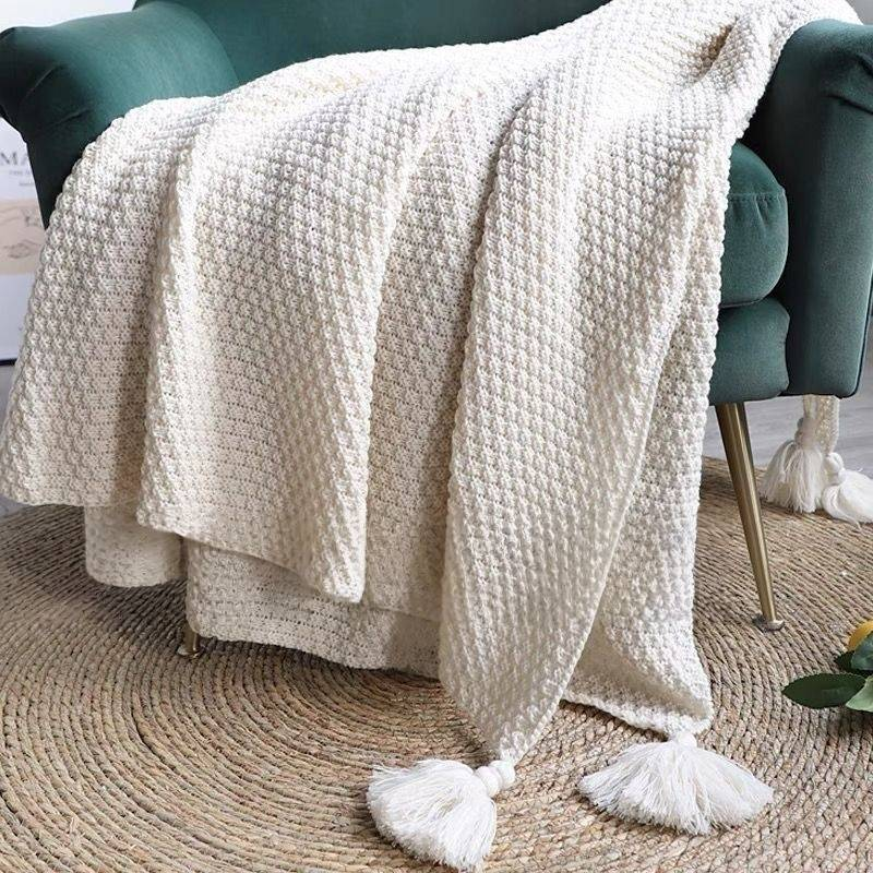 Premium Cotton Knit Throw Blanket - Soft & Breathable For Sofa, Office Nap, And Home Decor (Beige/Grey, Lightweight, OEKO-TEX Certified)_voghion.com