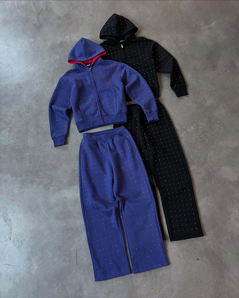 Trendy Couple Hoodies With Rhinestone Lettering - Hip Hop Streetwear For Summer - Unisex Pullover (Blue, Black) - S/M/L/XL_voghion.com