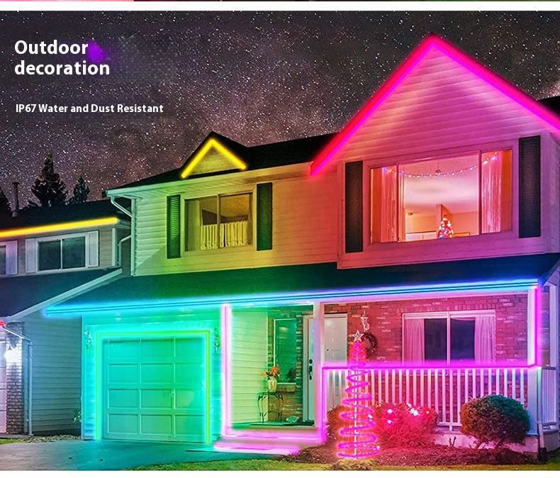 Tira de luces LED de neón RGBIC impermeable de 10 m: barra de luz flexible de 24 V que cambia de color con Bluetooth y control remoto de 44 teclas, 84 LED/m_voghion.com