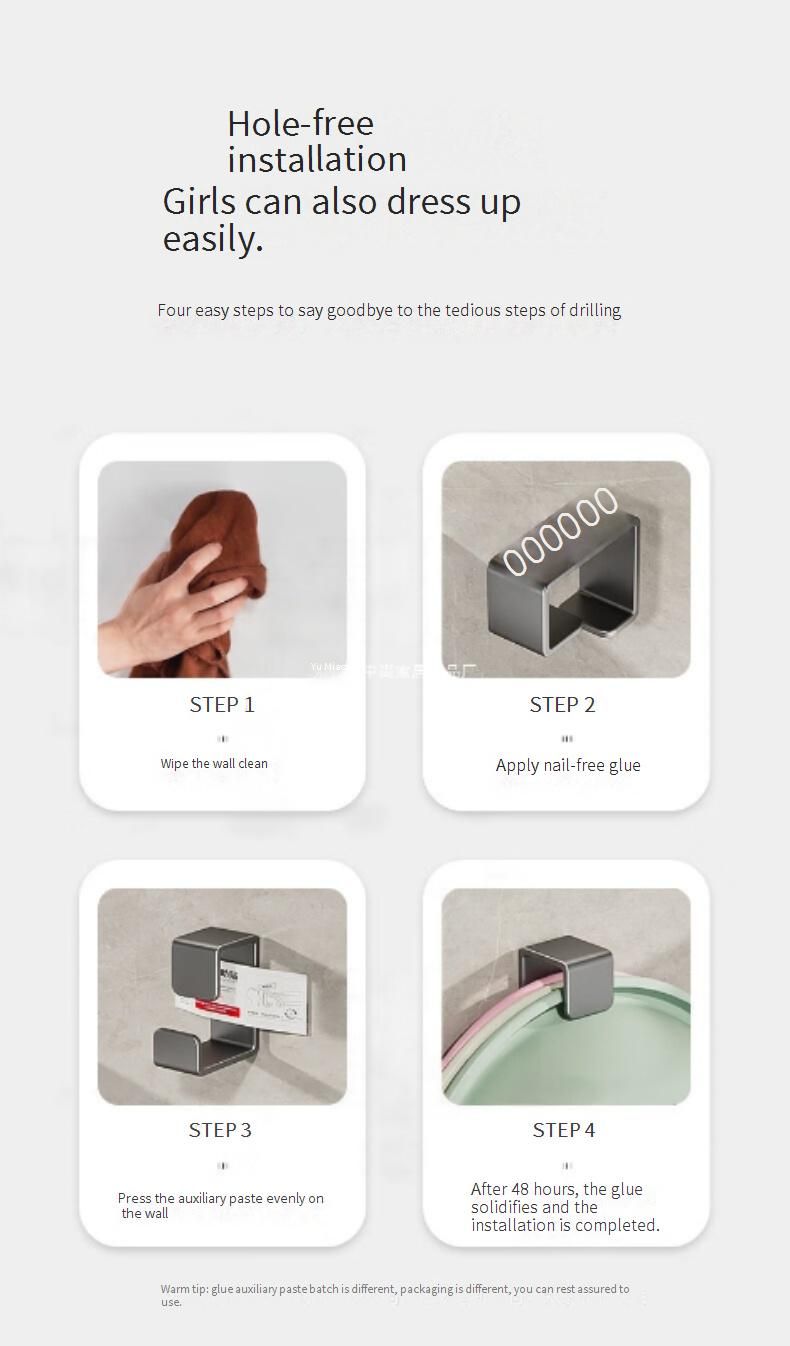 Supporto per lavabo da parete in alluminio spaziale – Senza fori, organizer antiruggine per bagno, per doccia e WC (grigio pistola/nero, confezione singola/doppia)_voghion.com