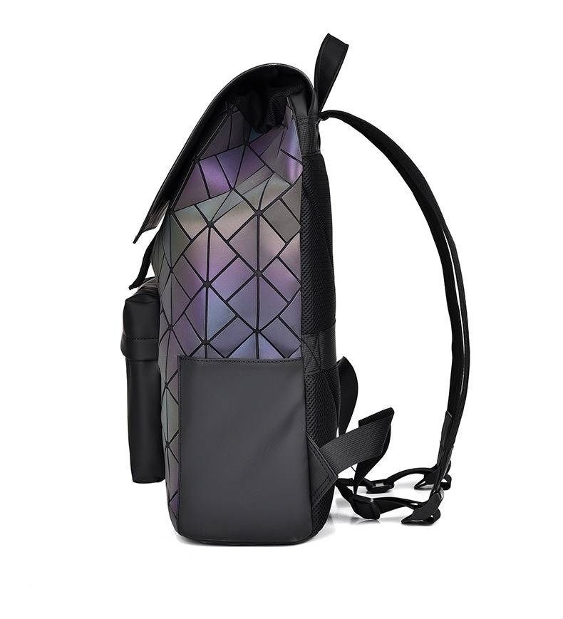 Men's Rhombus Reflective Laptop Backpack With Diamond Quilted Design, Waterproof PU Material For Work Commute And Daily Use_voghion.com
