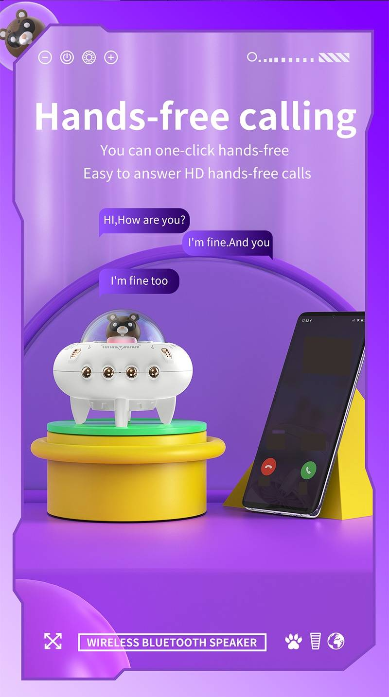 Mini haut-parleur portable Bluetooth pour ordinateur, éclairage LED RGB, vaisseau spatial, audio sans fil, compatible TF, idéal comme cadeau_voghion.com