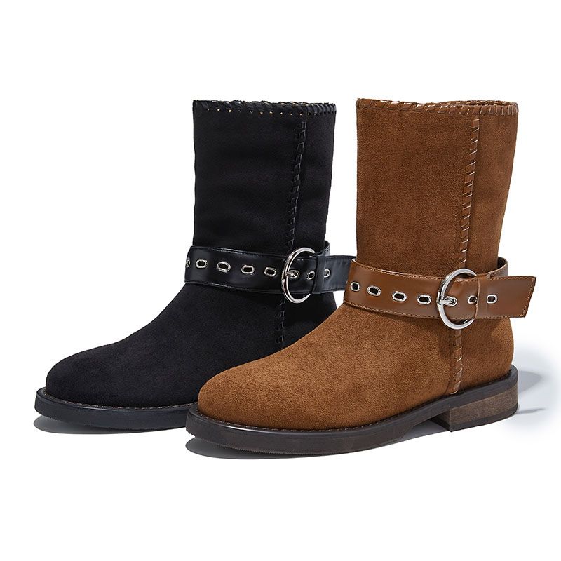 Korean Style Minimalist Retro Mid Top Boots, With A Low-key And High-end Feel, Comfortable To Wear For A Long Time Without Rubbing Your Feet_voghion.com