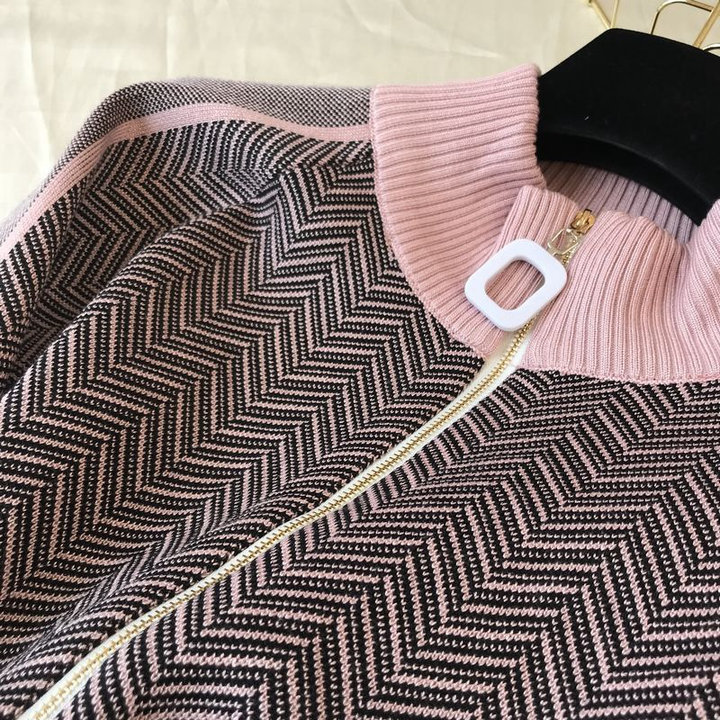 Dammemodesch Stand-up Kraang Reißverschluss Stricktop Hosen zwee Sets_voghion.com