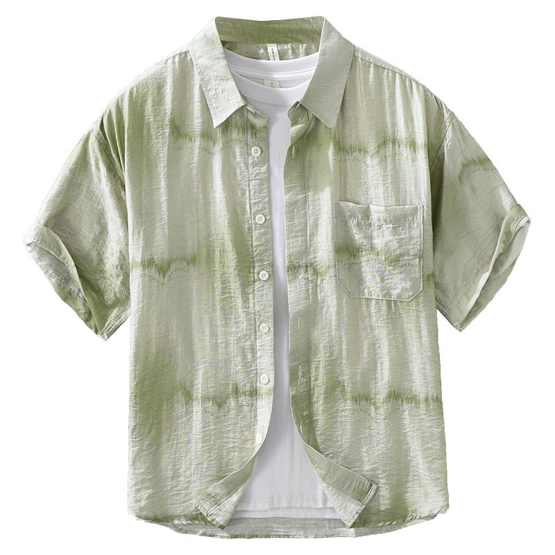 Camicia a maniche corte tie-dye fresh da uomo, alla moda e versatile, top casual e ampio._voghion.com