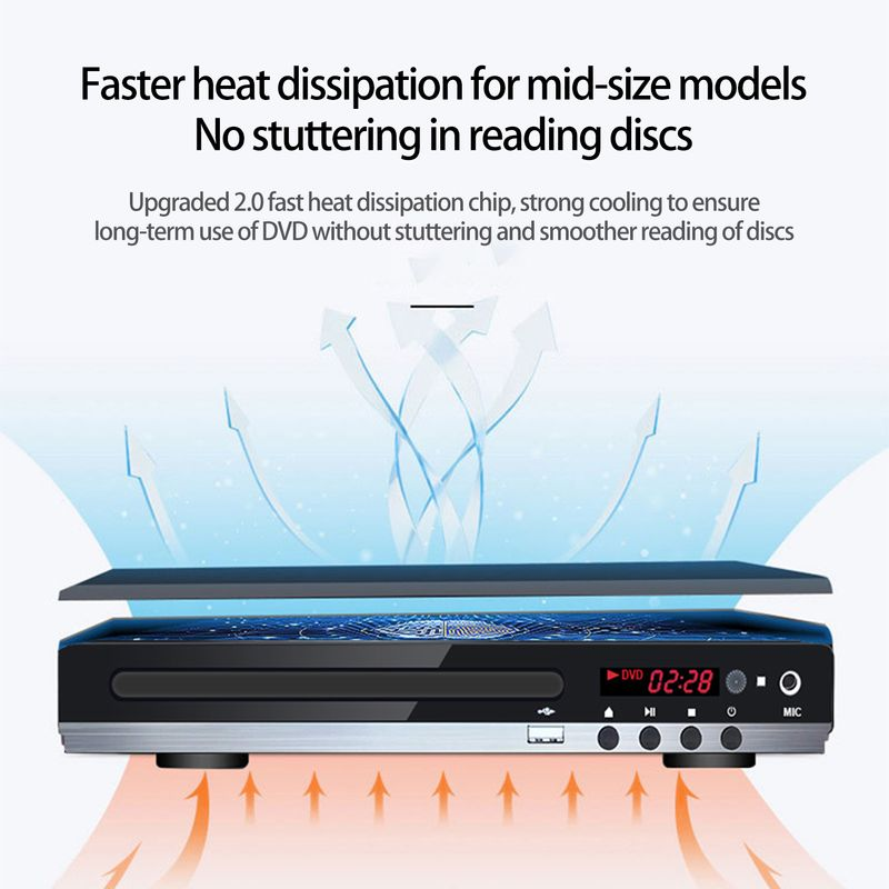 Hitech DVD HD-kompatibel 2.1 Stereo Lydeffekt AV Output Plug Play VCD CD Disc Medieafspiller Videotilbehør_voghion.com