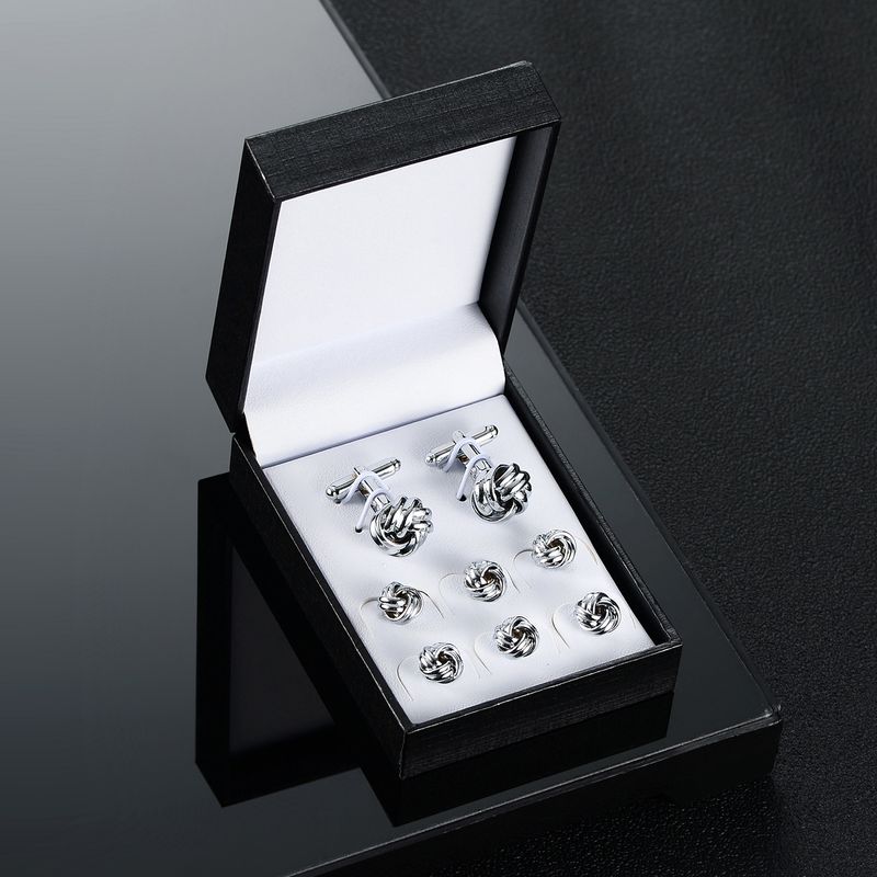 New Silver Twisted Cufflinks Set French Fashion Metal Cufflinks Hot Sales Cufflink_voghion.com
