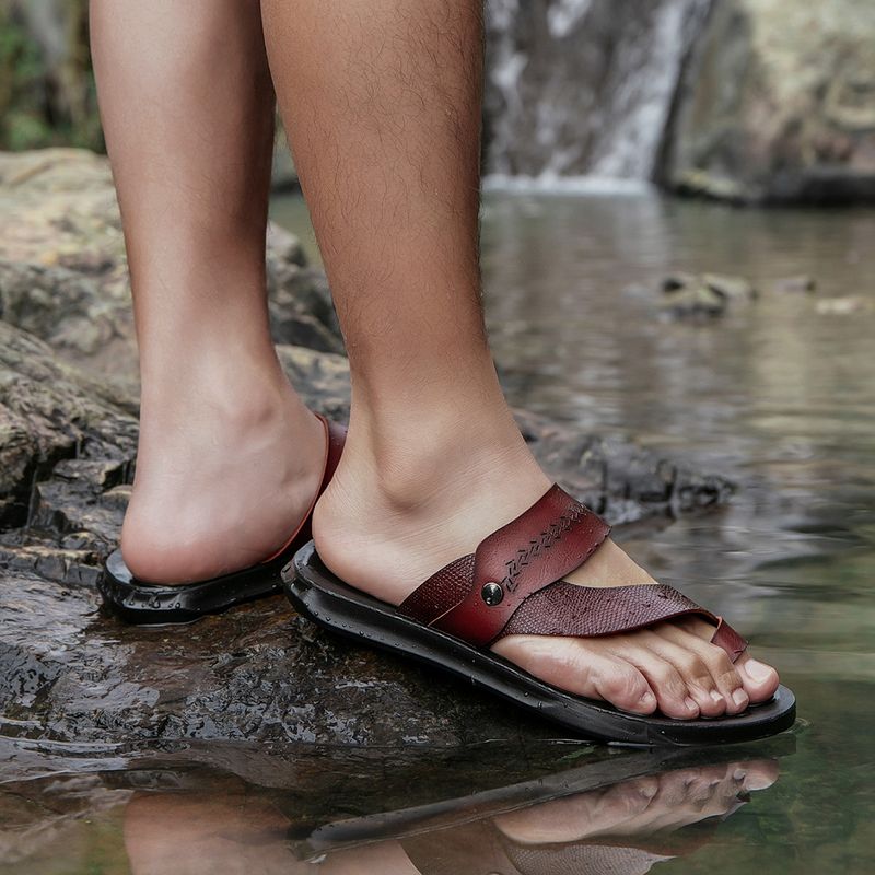 Leather New Summer Anti Slip Driving Casual Comfortable Large Men's Sandals_voghion.com
