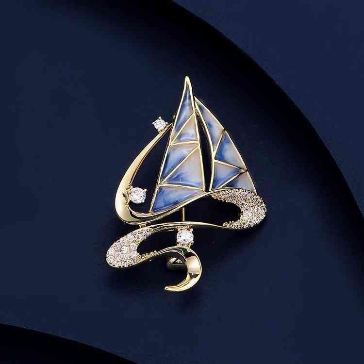 Smooth Sailing Brooch High-end Women's Delicate Enamel Sailing Brooch Niche Design Pin Suit Accessories_voghion.com
