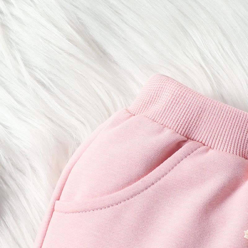 2024 Spring New Children's Clothing Valentine's Day Love Embroidery Hoodie Solid Color Pants Set_voghion.com