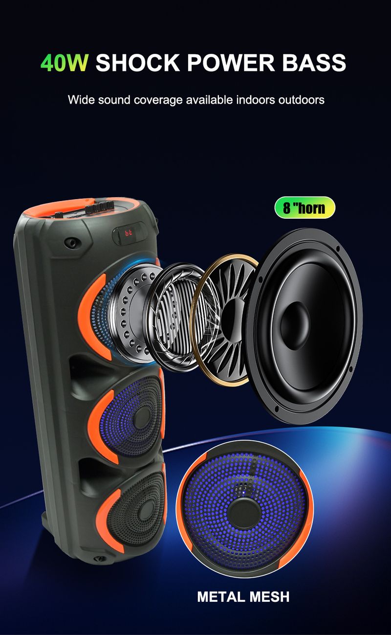 ZQS8305 Bluetooth reproduktor, tři 8palcové velké reproduktory, vysoce výkonný venkovní domácí karaoke systém s velkým stereo systémem_voghion.com