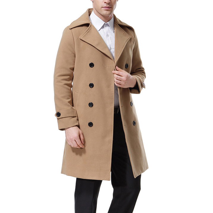 Abbigliamento uomo Cappotto da uomo Cappotto in lana Cappotto doppiopetto di media lunghezza_voghion.com