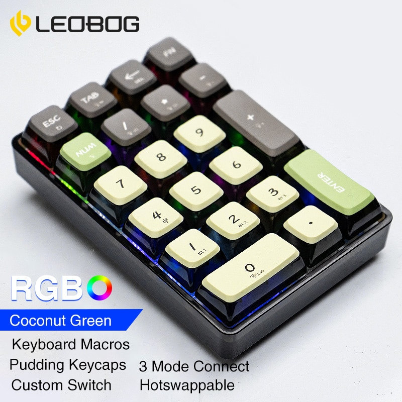 LOEBOG K21 Teclado mecánico Bluetooth inalámbrico transparente Hot-Swap 21 teclas teclado numérico de personalización_voghion.com