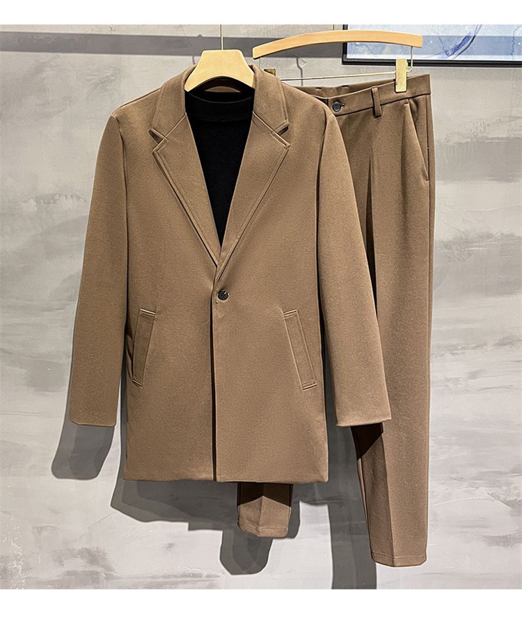 Men’s Korean-Style Wool Blend Suit Jacket – Autumn & Winter Casual Blazer, Slim Fit, Office & Smart Casual (Black/Grey/Brown/Blue/Khaki, S-4XL)_voghion.com