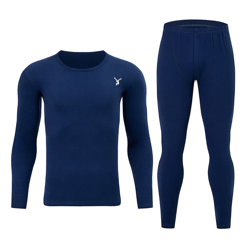 Overseas Size Autumn Winter Men's Solid Color Crew Neck Thermal Underwear Set Loose Fit Youth Base Layer_voghion.com