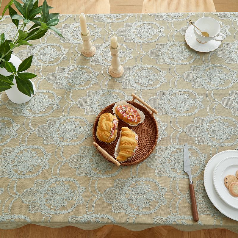Tischdecke aus französischer Spitze – eleganter, wasserdichter und hitzebeständiger Polyesterstoff für Esstische, rechteckige Form (rot/grün/weiß/beige)_voghion.com