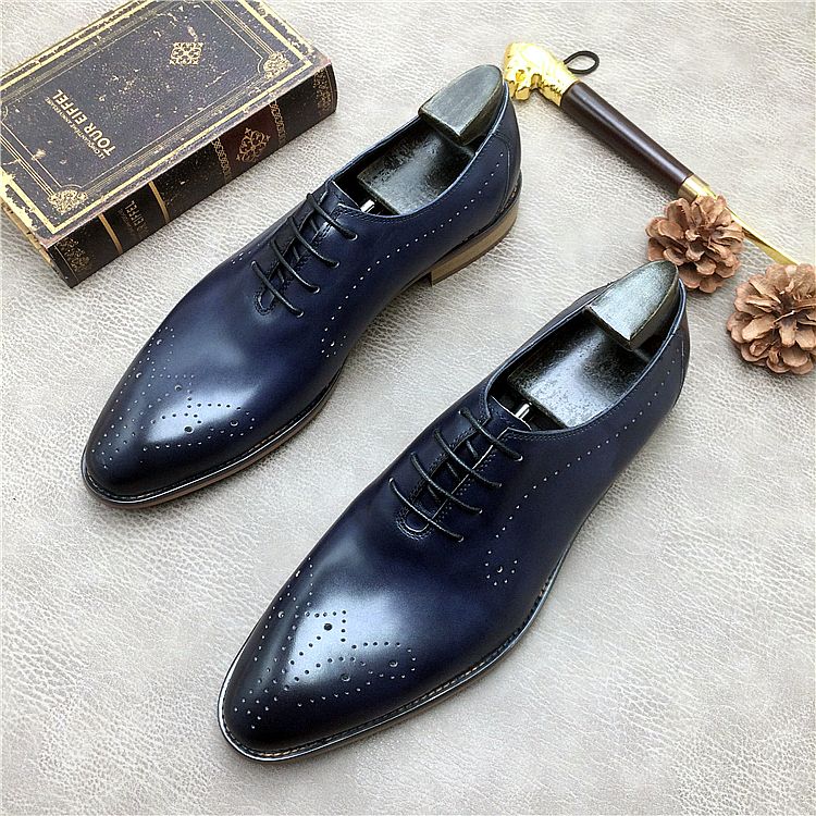 Italian Business Blue With Carve Patterns Fashion Bridegroom Leather Shoes_voghion.com
