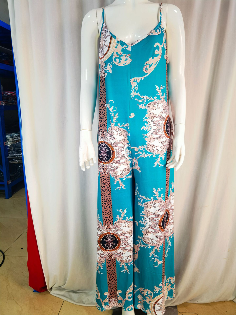 Women's clothing independent station casual printed backless sexy jumpsuit_voghion.com