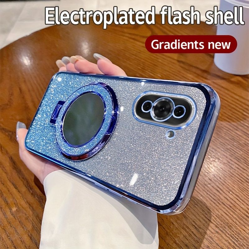 2 in 1 Case for Huawei Nova 10, Electroplated Edge And Integrated Flash Card, with Stand And Mirror, Stylish And Beautiful Soft TPU Mobile Phone Cover_voghion.com