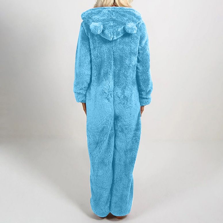 Women's Autumn And Winter Fleece Thickened Fluffy Jumpsuit Home Hooded Bear Pajamas_voghion.com