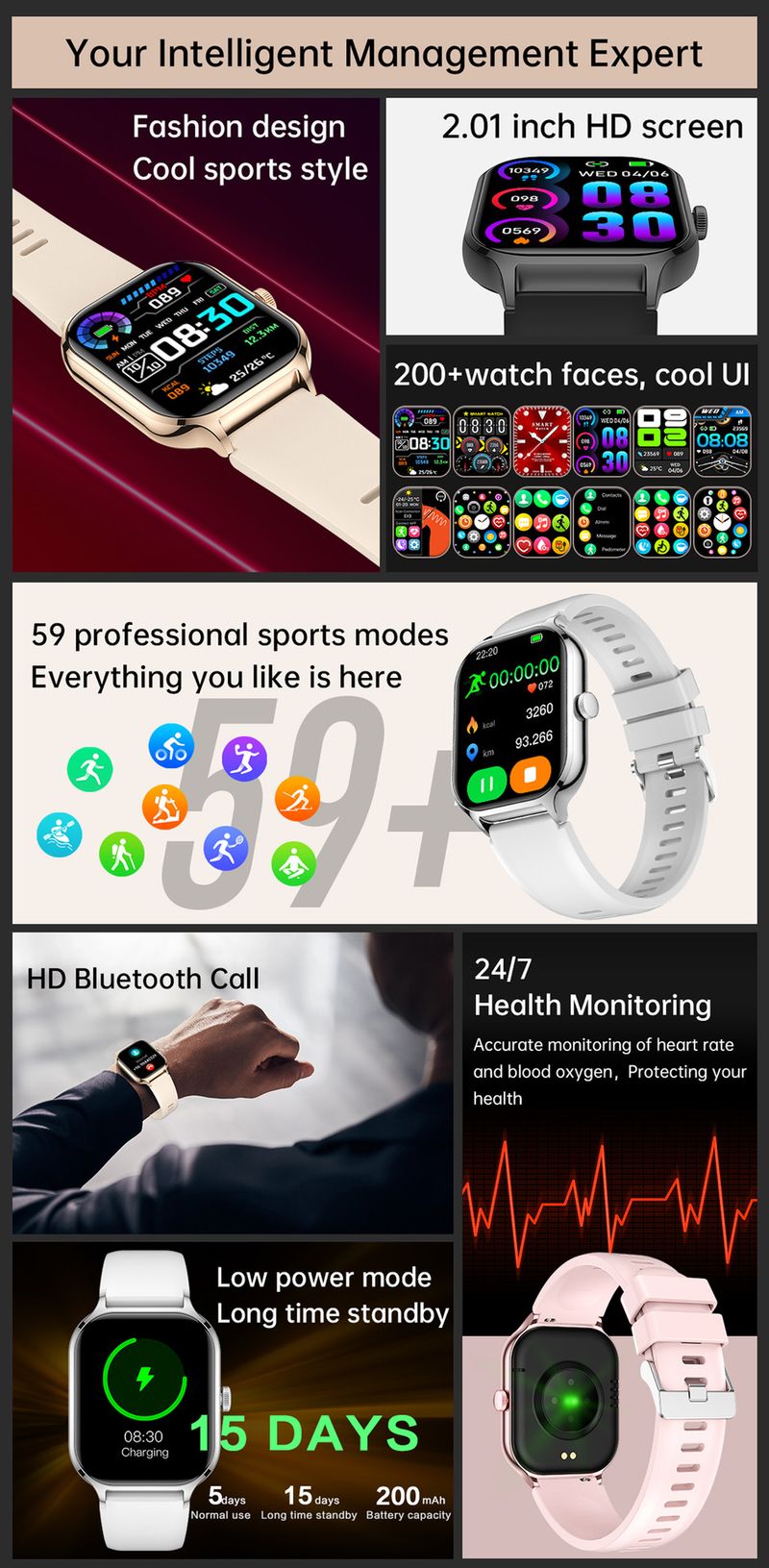 Smartwatches GtS4 Smartwatch Armband 2.01 Groot Scherm Sport Bluetooth Horloge Ring Hartslagmeter_voghion.com