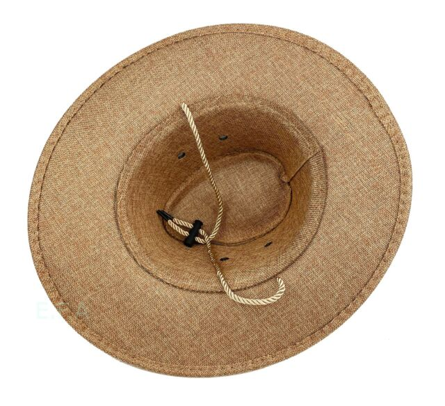 Men's linen mesh summer Cowboy hat bucket hat Fedora wide brim fishing sun_voghion.com