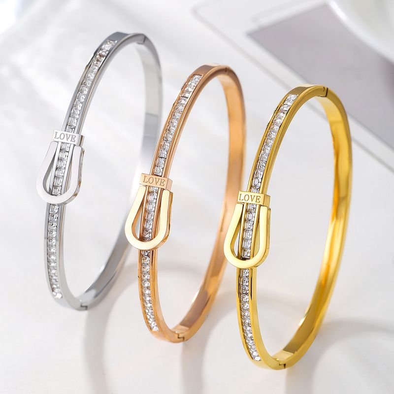 Women's Jewelry Titanium Steel Bracelet For Girls High End Luxury Style Couple Style Curved Row Engraved LOVE Stainless Steel Diamond Bracelet_voghion.com