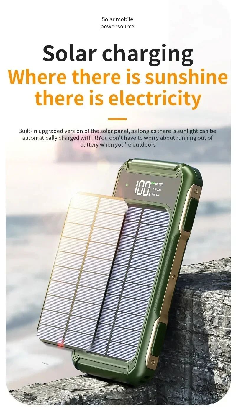 100000 MAh Portable Solar Backup Power Supply Large Capacity For Outdoor Camping USB-A USB-C Fast Charging With Infrared_voghion.com