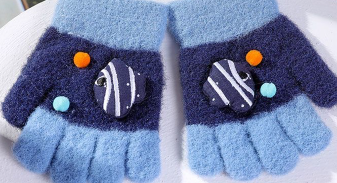 Kids' gloves Children's gloves Winter warm knit boys and girls with fleece thickened riding cute cartoon five-finger gloves_voghion.com
