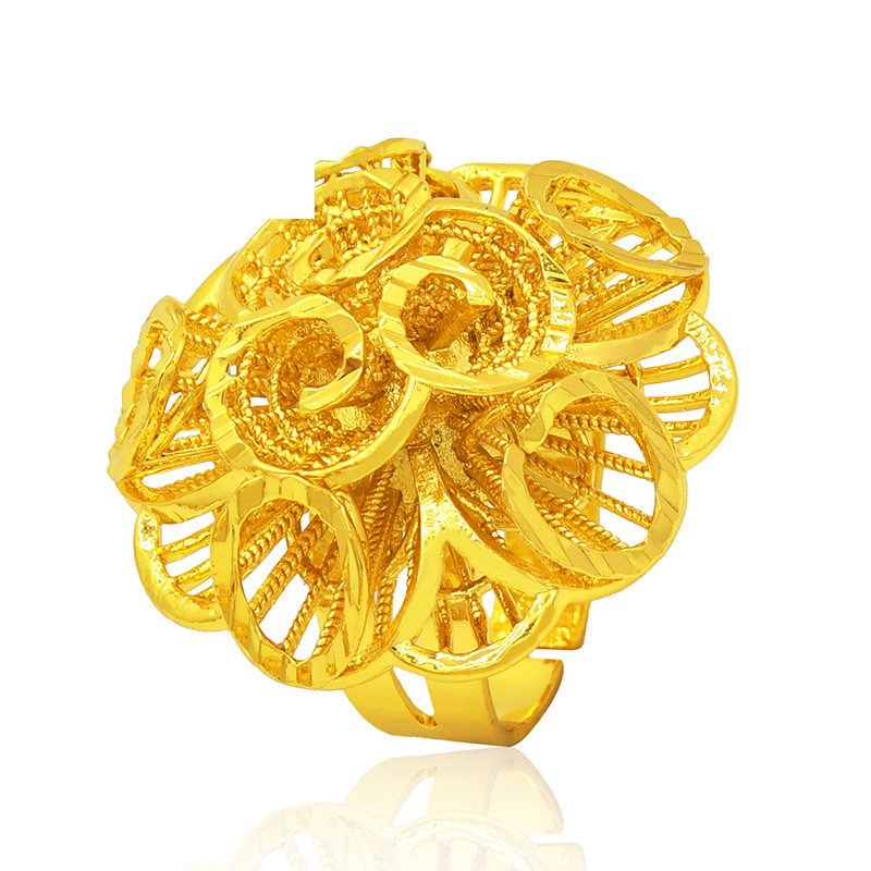 Rings gold-plated Dubai bridal open ring jewelry Nigerian women's flower ring spot wholesale_voghion.com