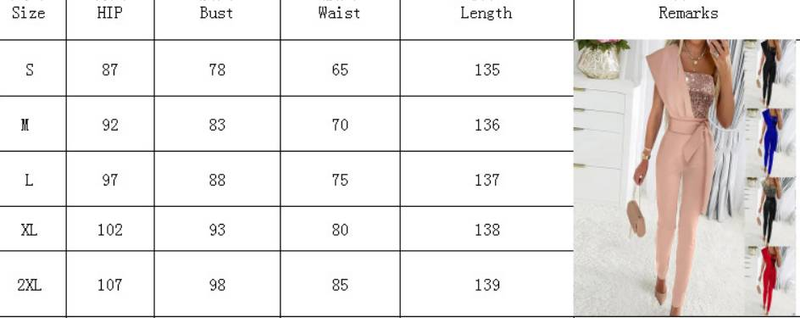 New product solid color sleeveless belt decorated jumpsuit slim fit splicing sequined women's trousers_voghion.com