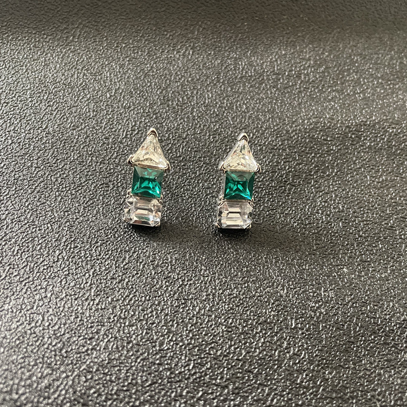 Designer geometric elements green blue glass diamond earrings_voghion.com